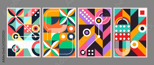 Retro graphic cover design. Precision arranged geometric pattern composition. Future geometric design.