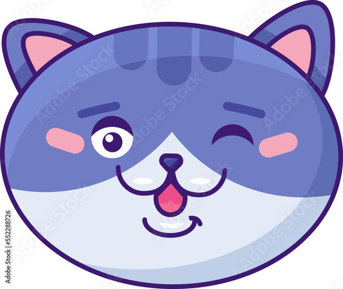 Cat winking cute emoji funny expression vector