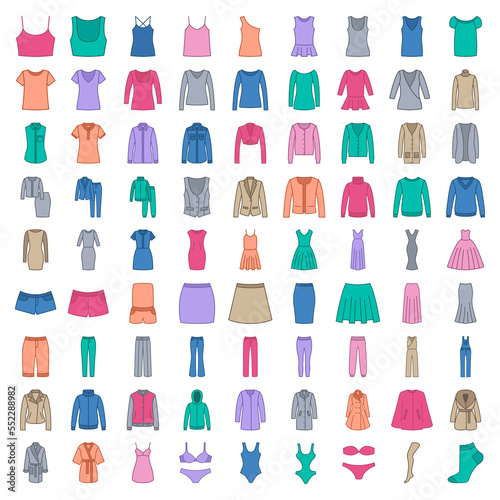 Clothes colored icons isolated PNG