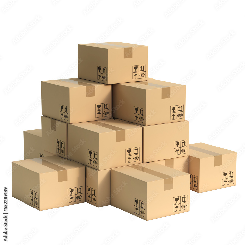 Cardboard boxes isolaterd on white bckground 3d rendering