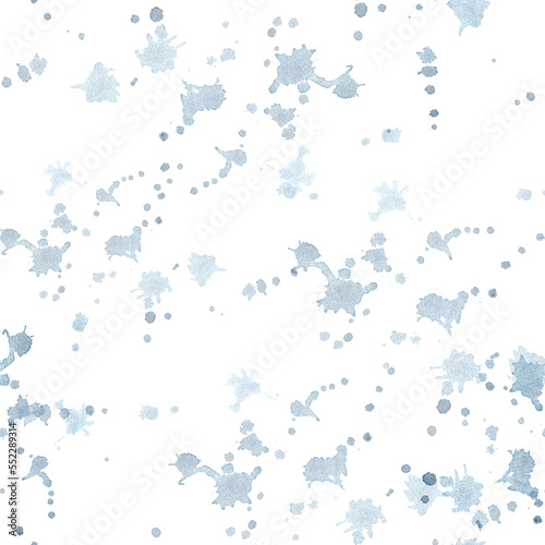 Watercolor blue splash and splattered seamless pattern. Winter or water drops design