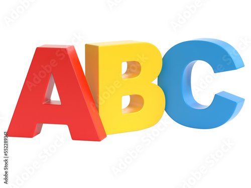 Learning letters 3d concept, ABC colorful letters isolated on white background, 3d rendering photo