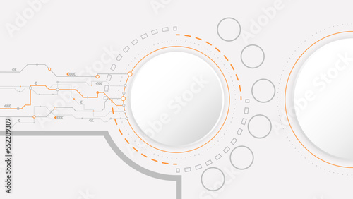 white grey circle technology background abstract. technology with line digital color grey, orange, dot, hi-tech, vector. circle technological for web banner, background, wallpaper, structure, object. 