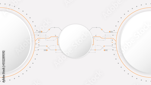 white grey circle technology background abstract. technology with line digital color grey, orange, dot, hi-tech, vector. circle technological for web banner, background, wallpaper, structure, object. 