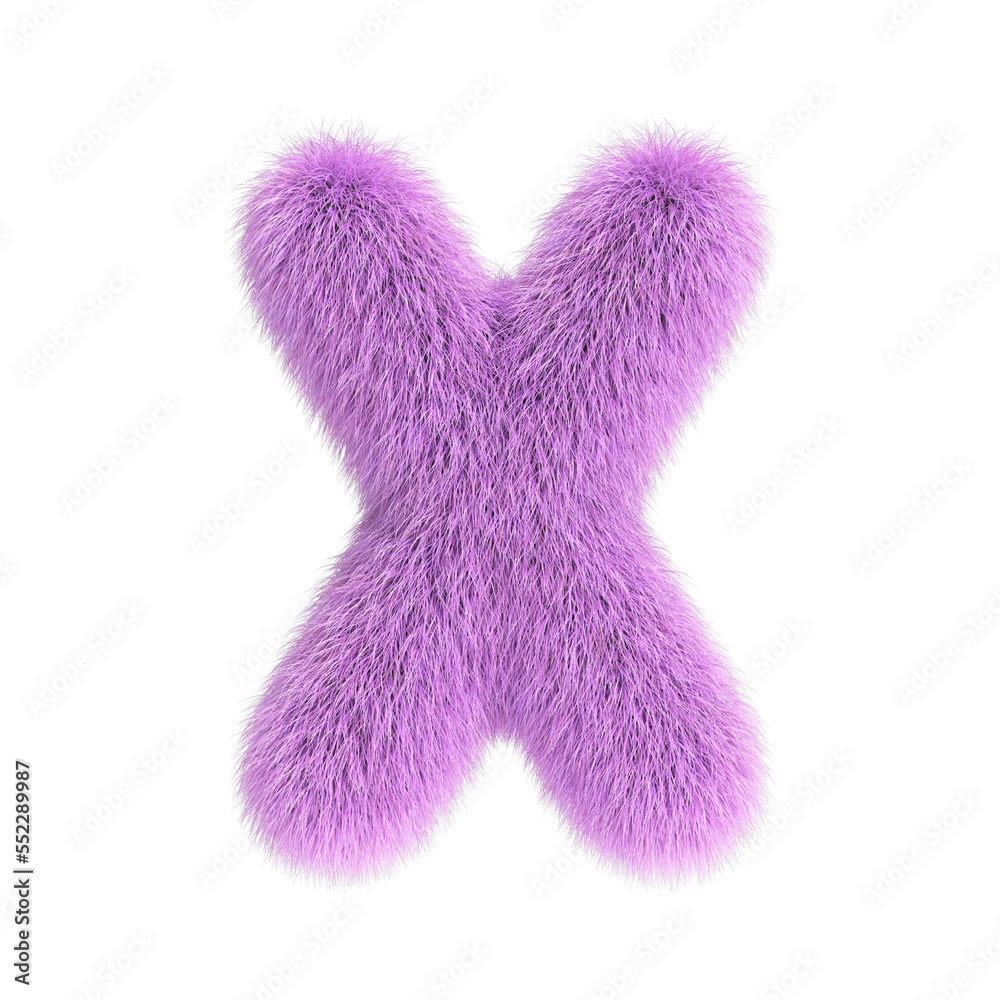 Hairy font, furry alphabet, 3d rendering, letter X Hairy font, furry alphabet, 3d rendering, letter X