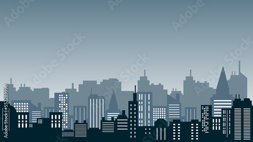 Vector city skyscrapers over high rise buildings and apartments