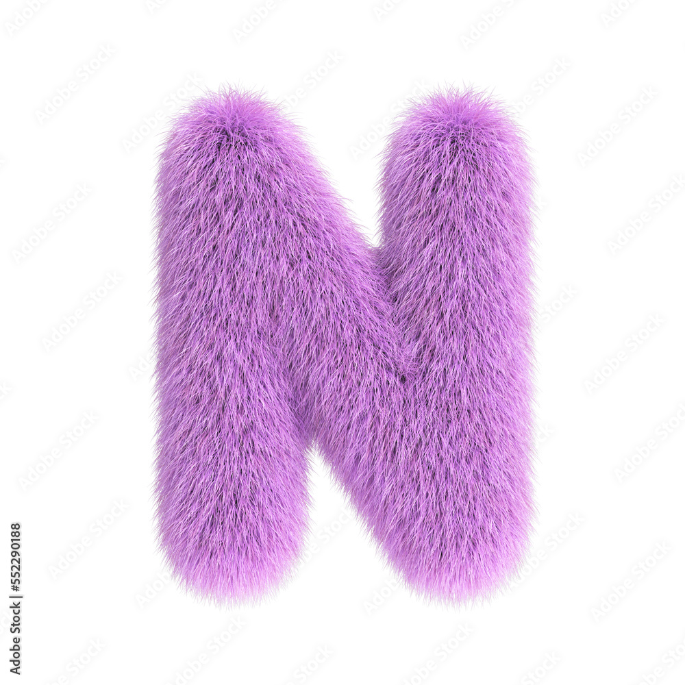Hairy font, furry alphabet, 3d rendering, letter N Hairy font, furry alphabet, 3d rendering, letter N
