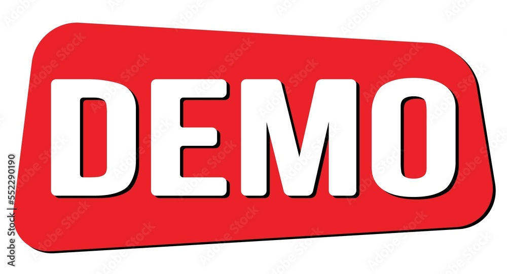 DEMO text on red trapeze stamp sign. DEMO text on red trapeze stamp sign.