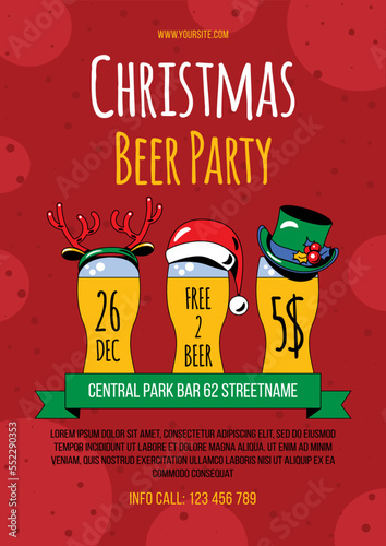 Christmas beer party celebrative poster vector