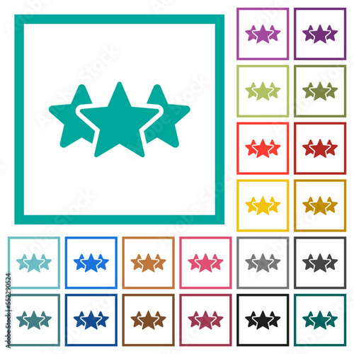 Three star rating solid flat color icons with quadrant frames