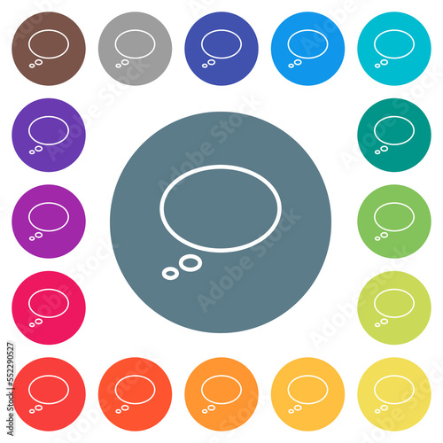 Single oval thought bubble outline flat white icons on round color backgrounds