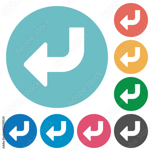 Bottom left side turn arrow solid flat round icons