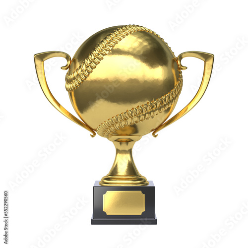Photography Baseball golden trophy, first prize in the shape of baseball ball 3d rendering