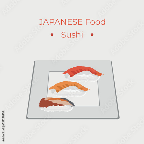 Sushi, traditional Japanese food. Asian seafood group. Template for sushi restaurant, cafe, delivery or your business.