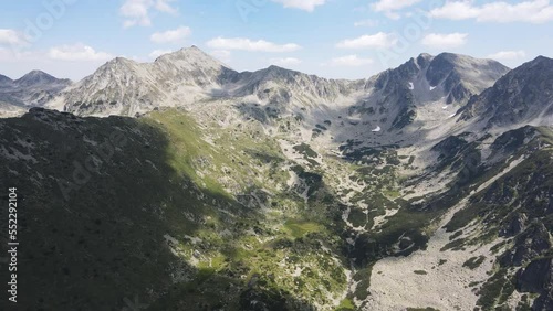 Amazing Aerial view of Pirin Mountain near Kamenitsa and Yalovarnika peaks, Bulgaria photo