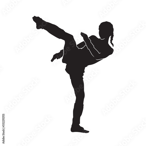 Illustration female kick boxer fighter isolated vector silhouette.