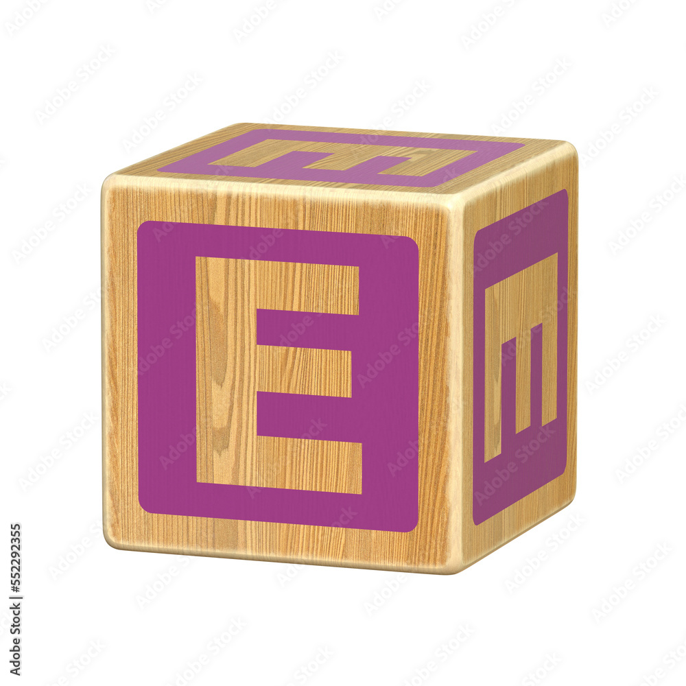 Letter E, Wooden Blocks font for Toddlers, Wood Alphabet Blocks, ABC Montessori Stacking Letter