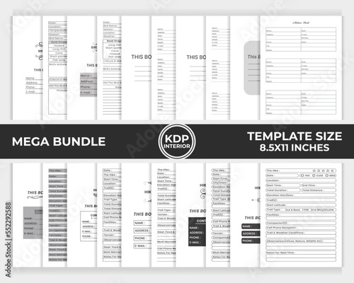 KDP Interior Bundle Address Book, Hiking Logbook, Bird Watching Logbook Unique Design Template