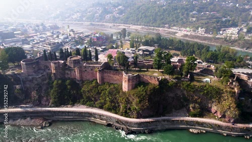 Aerial view of Red fort Muzaffarabad, fort on the bank of river neelum photo