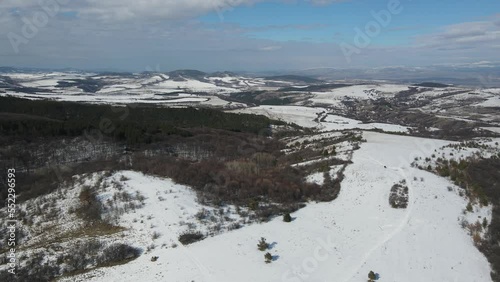 Aerial Winter view of Lyulin Mountain covered with snow, Sofia City Region, Bulgaria photo