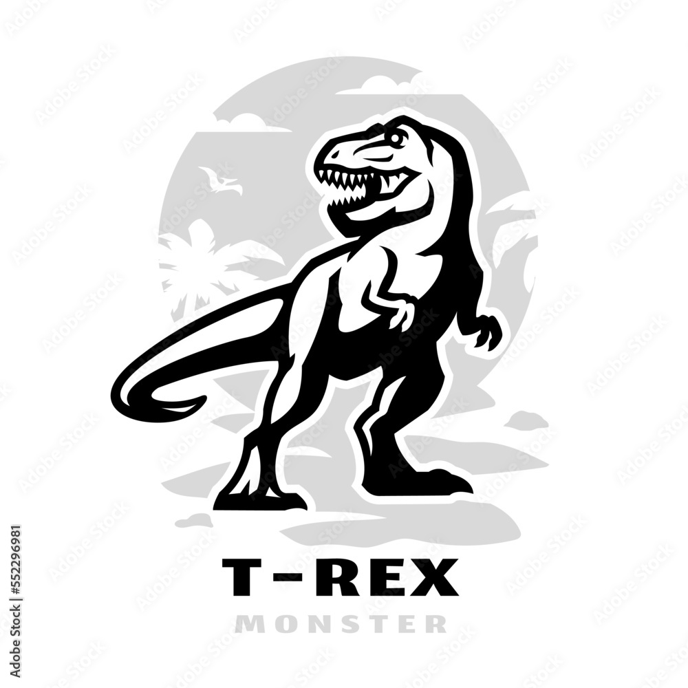 T-rex monster logo. Dinosaur. Tyrannosaur. Vector illustration.