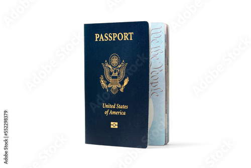 United States Passport Book, with "we the people" showing on white background with shadow