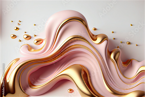 Pastel pink and gold flowing creamy liquid background, golden, gilt, pastel, cream, flow, fluid, luxury, girly, feminine, make up, beauty, fashion, paste, drop, swirl, twirl, swirling, illustration