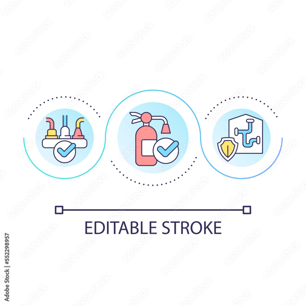 Avoiding workplace accidents loop concept icon. Reducing manufacturing risks. Equipment safety abstract idea thin line illustration. Isolated outline drawing. Editable stroke. Arial font used