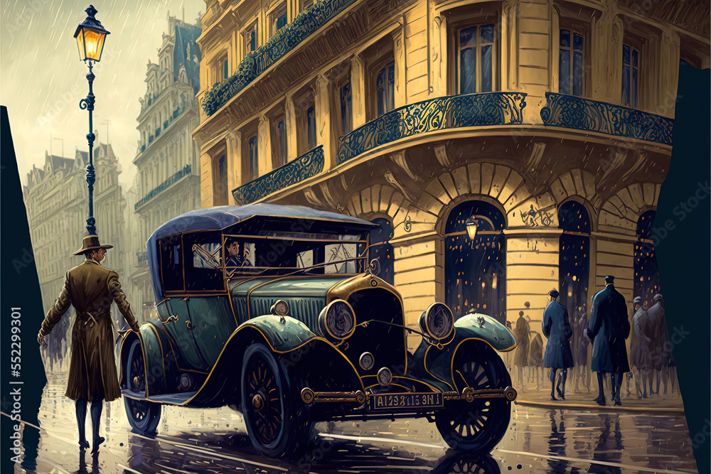 Vintage concept illustration of France in the 1920s. Art deco style ...