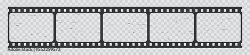 Film strip frames, old cinema filmstrip long reel or vintage grunge negative, vector background with borders. Video camera transparent film strip, photo tape or movie and motion picture filmstrip