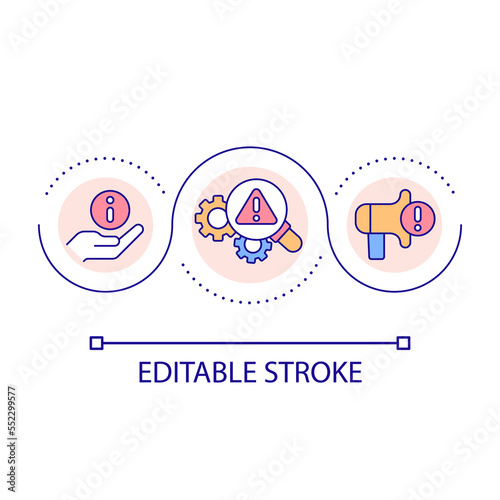 Notify of safety hazards loop concept icon. Potential risks report. Workplace health and security abstract idea thin line illustration. Isolated outline drawing. Editable stroke. Arial font used