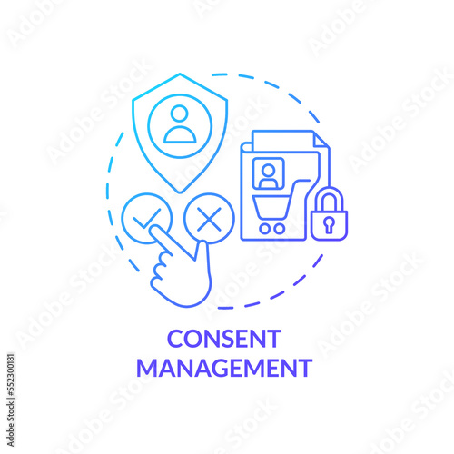 Consent management blue gradient concept icon. Using customer confidential data. Cookie policy. User privacy abstract idea thin line illustration. Isolated outline drawing. Myriad Pro-Bold font used