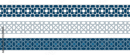 Set of borders of Islamic pattern for Ramadan greetings cards and templates. Vector illustration.