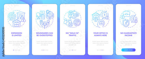 Home business challenges blue gradient onboarding mobile app screen. Walkthrough 5 steps editable graphic instructions with linear concepts. UI, UX, GUI template. Myriad Pro-Bold, Regular fonts used