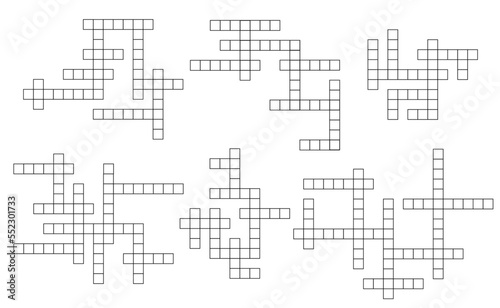 Crossword puzzle grid template, blank empty square cross words boxes, vector layout. Newspaper game quiz or crossword template background for brainteaser or word clue riddle game