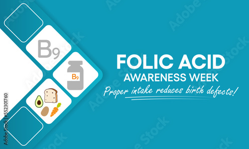 Folic Acid awareness week is observed every year in January,  to spread awareness about the importance of folic acid, it can help prevent some serious birth defects of the brain and spine. Vector art
