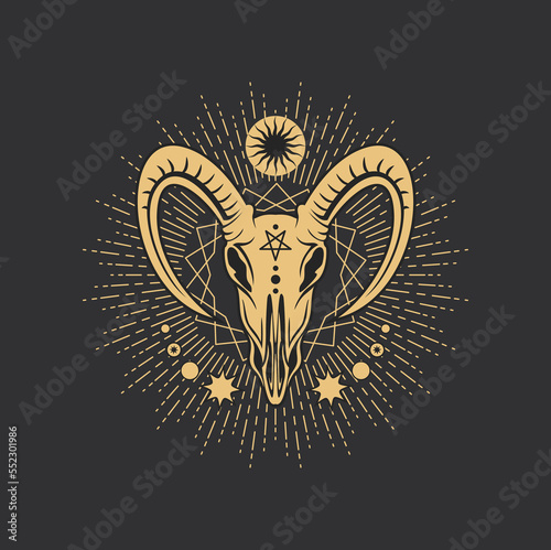 Pentagram tarot symbol of devil Baphomet, occult magic and esoteric vector skull. Occult pentagram of Satan witchcraft with demon Lucifer pentacle star and goat skull, satanic cult and alchemy sign