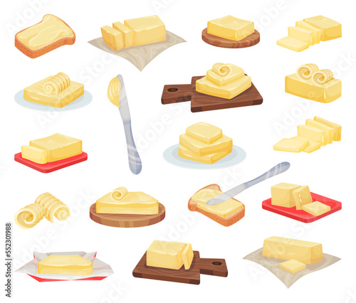 Butter Block with Knife for Bread Spreading Big Vector Set