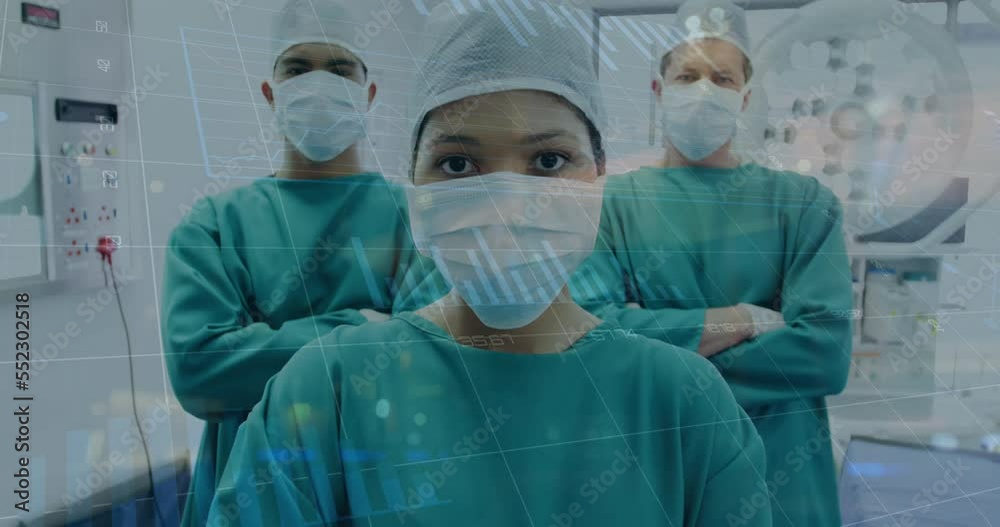 Animation of network of connections moving over surgeons in face masks Animation of network of connections moving over surgeons in face masks