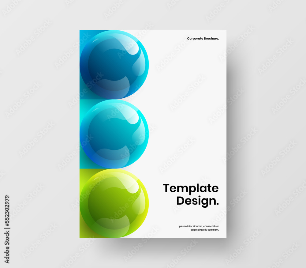 Fototapeta premium Geometric front page A4 design vector template. Simple 3D spheres leaflet concept.