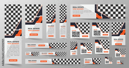 Real estate web banner template design, Vector horizontal and vertical real estate house property and home apartment web ads banner design
