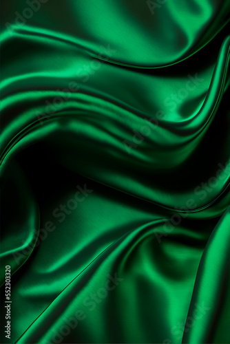 The texture of green silk fabric. The beautiful emerald-green backdrop, generative AI