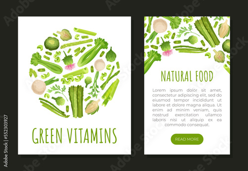 Green Vegetables Design with Celery Asparagus and Artichoke Vector Template