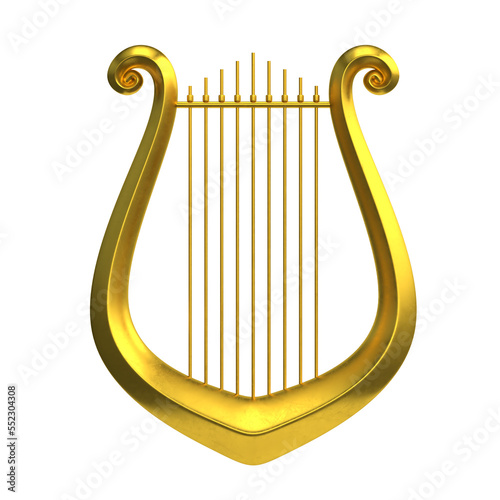 Golden lyre isolated on white background 3d rendering