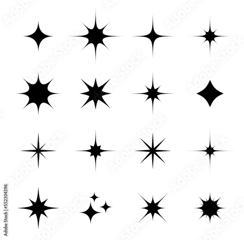 Sparkle  twinkle and starburst icons. Star or sunlight beam  energy and magic light reflex isolated vector symbols  comic effects set. Space constellation shine or spotlight flash black symbols