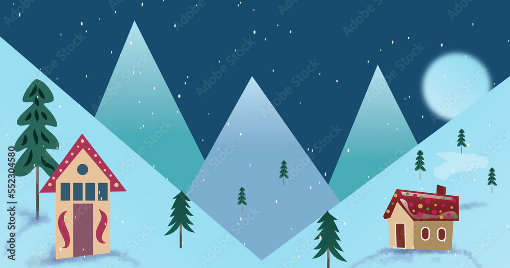 Image of snow falling over winter landscape