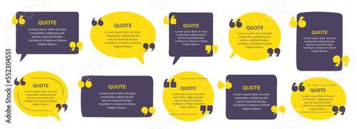 Quote box. Quote frame. Vector set.