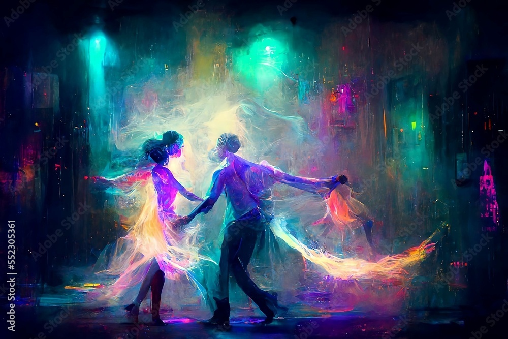 Abstract of 2 people dancing. Generative AI, this image is not based on any original image, character or person.