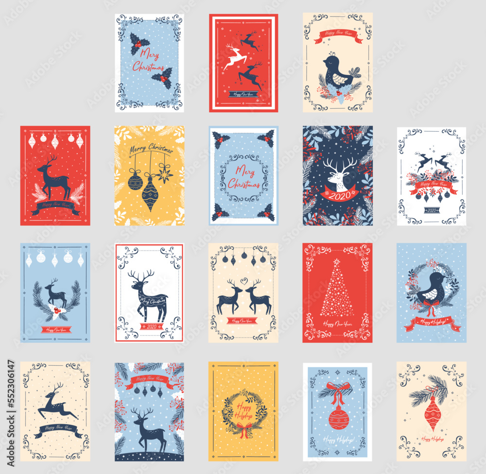 Fototapeta premium Merry Christmas Greeting Cards Design Big Vector Set