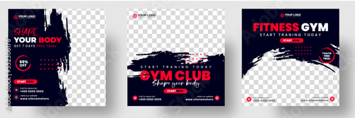 Fitness gym social media post banner template with black and red color, gym, Workout, fitness and Sports social media post banner, fitness gym social media post banner design.